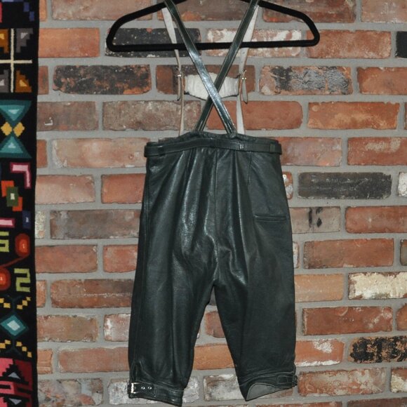 Vintage 70s Green Leather Lederhosen Munich Bavaria Oktoberfest Suspenders W 25" - Picture 4 of 4